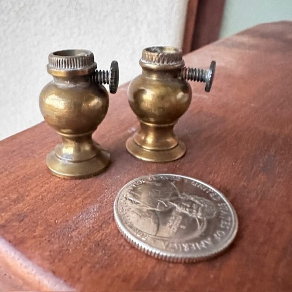 Pair 1 25 Brass Dollhouse‎ Miniature Kerosene Oil Lamp Night Stand Kitchen
